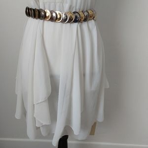 Two Tone Gold Silver Round Convex Disc Metal Stretch Belt 28" to 38" long